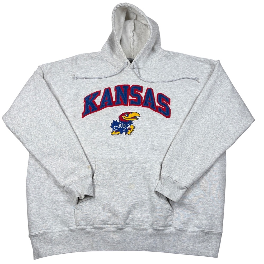Majestic Hoodie Mens XXL Gray Kansas Jayhawks Collegiate Sporty VTG Vintage 90's